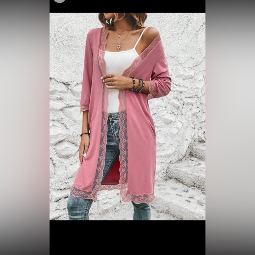 SHEIN LUNE Contrast Lace Open Front Coat size L NWT - Picture 5 of 16